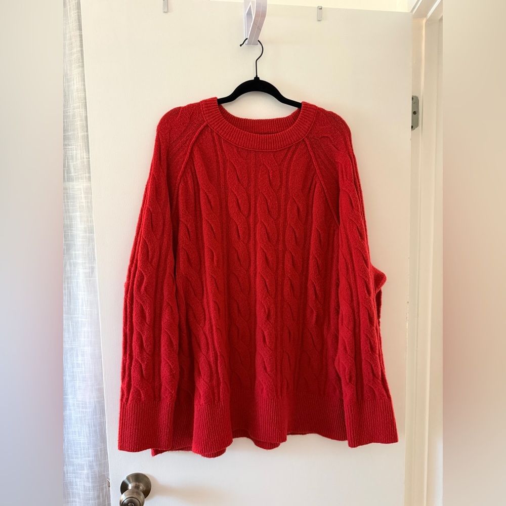 Aerie Vibrant Red Cable Knit Sweater